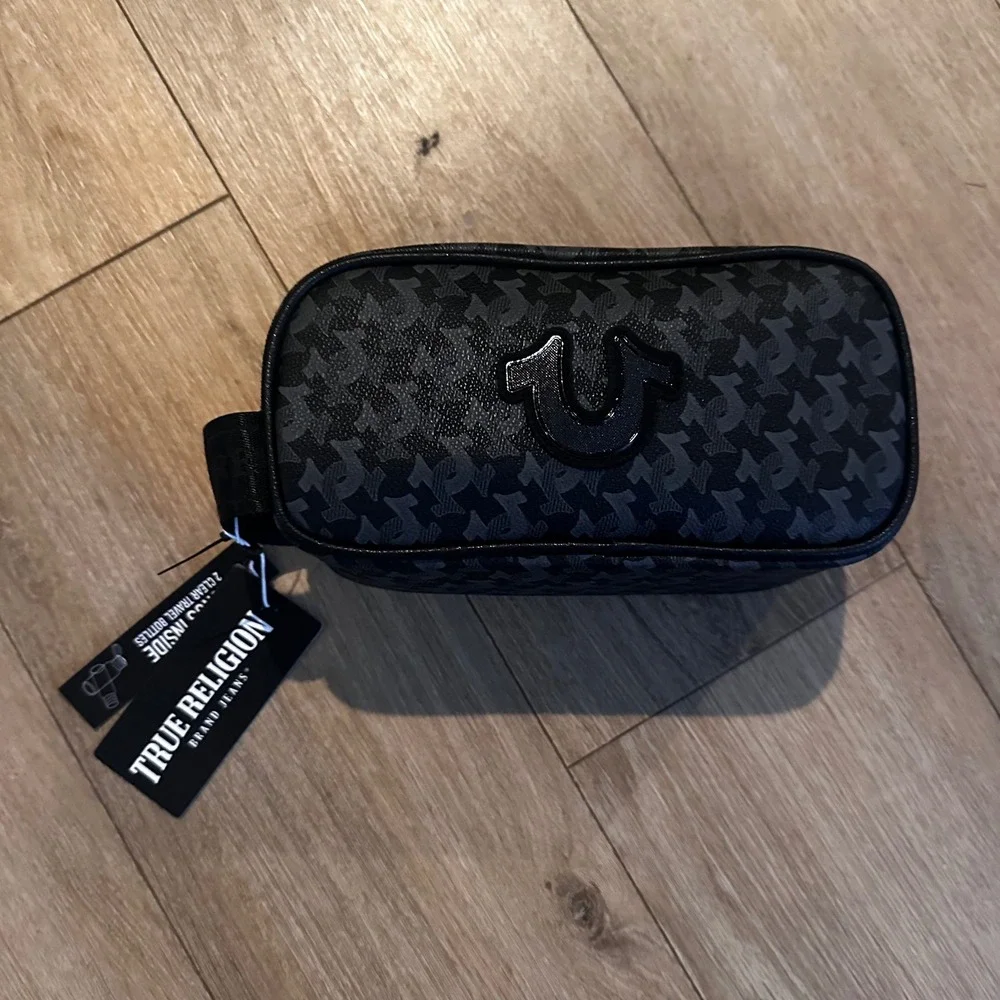 True Religion Coda Black Monogram Dopp Kit Travel Toiletry Bag TR104089 NEW